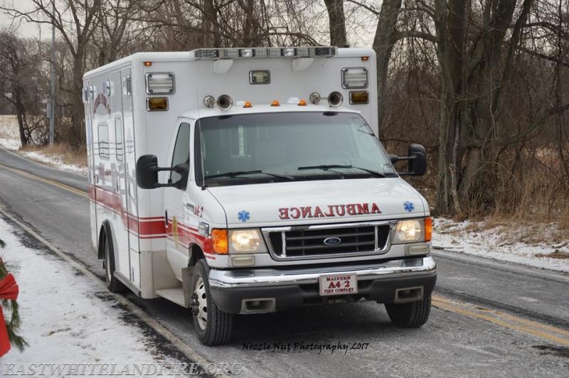 Malvern Fire Company ambulance and medic assisting at the horse rescue in Charlestown Township.